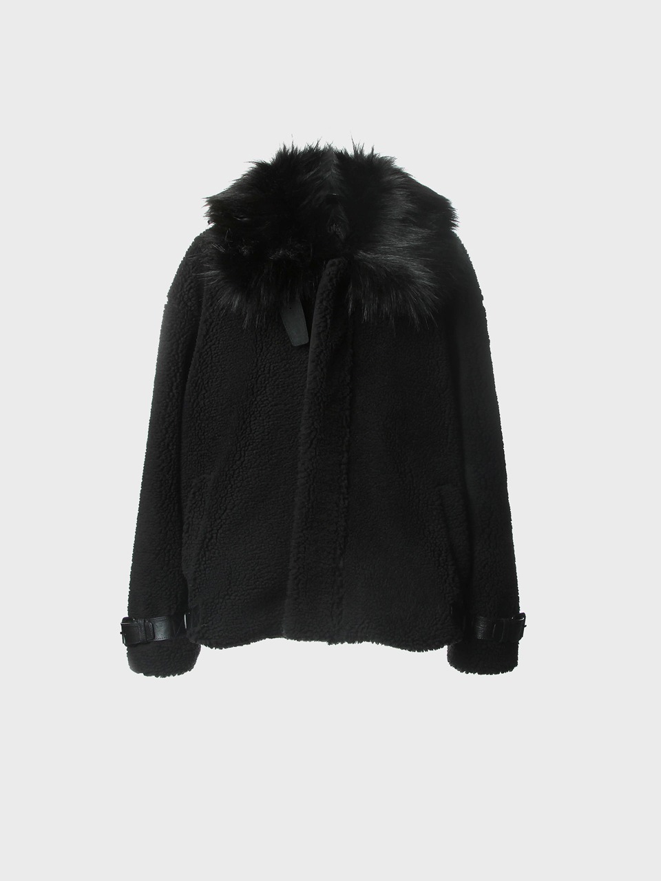 Wool-Blend Fleece Faux-Fur Jacket (black)
