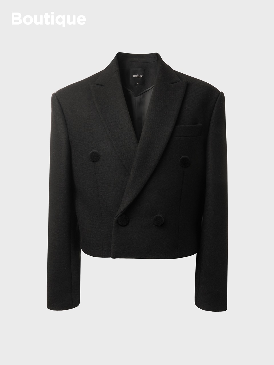 Cropped Double-Breasted Wool-Blend Jacket (black)
