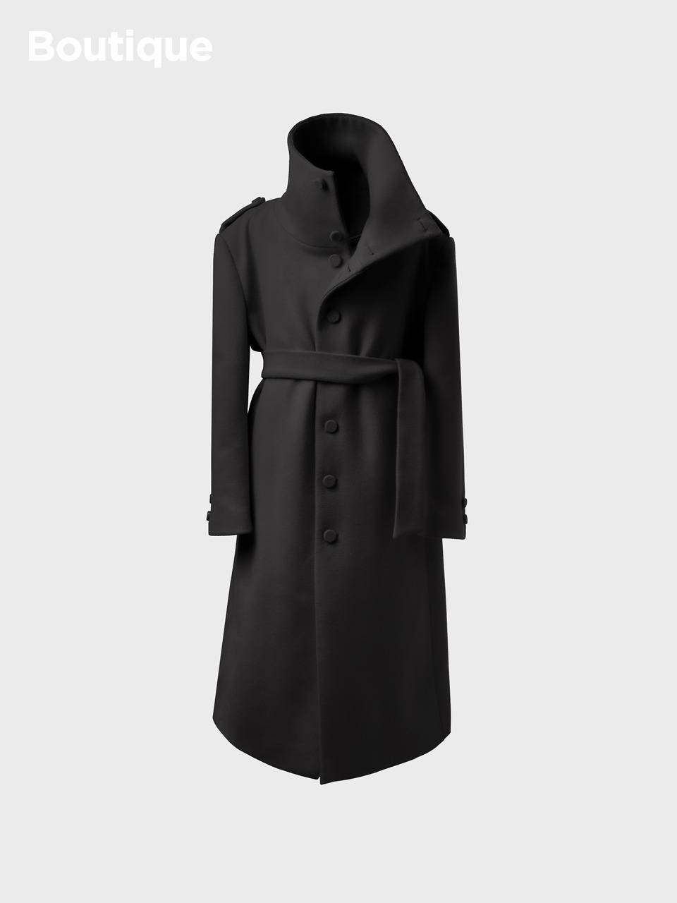 Funnel-Neck Wool-Blend Coat (black)