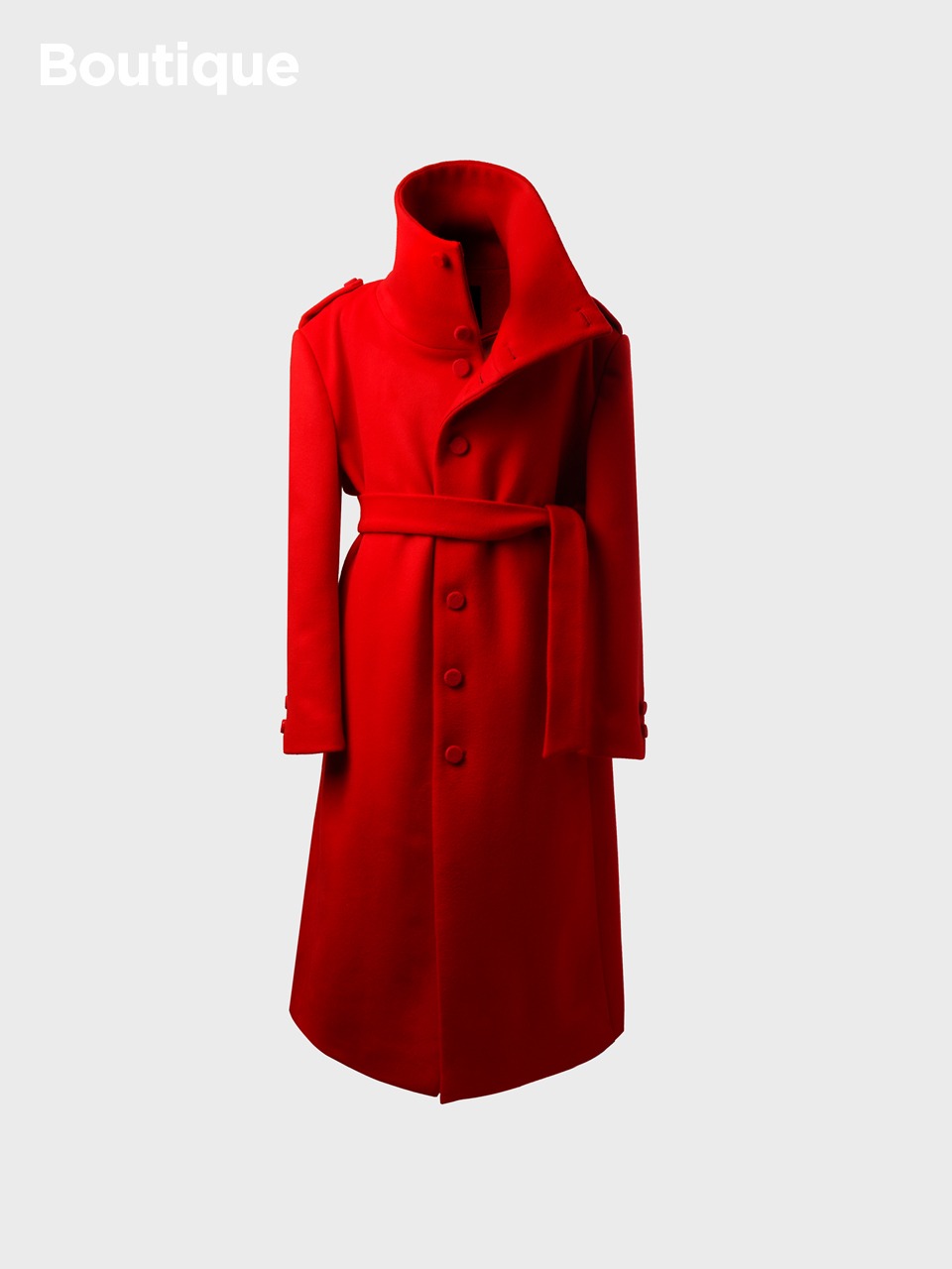 Funnel-Neck Wool-Blend Coat (red)