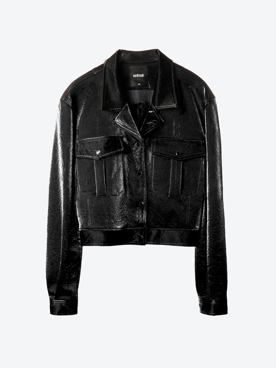 Flap-Pocket Faux-Leather Cropped Jacket (black)