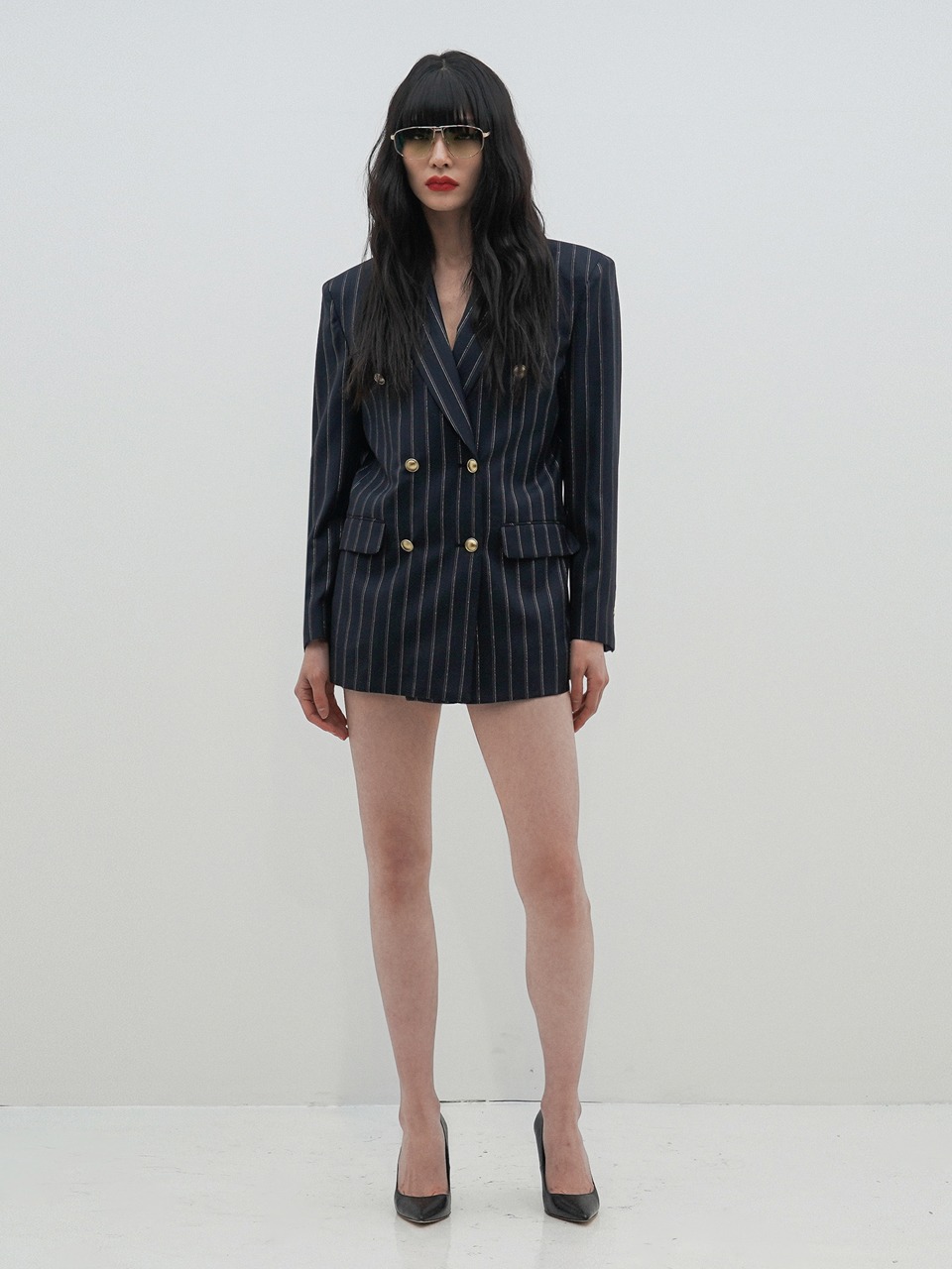 Pinstriped Wool-Silk Double-Breasted Jacket for woman